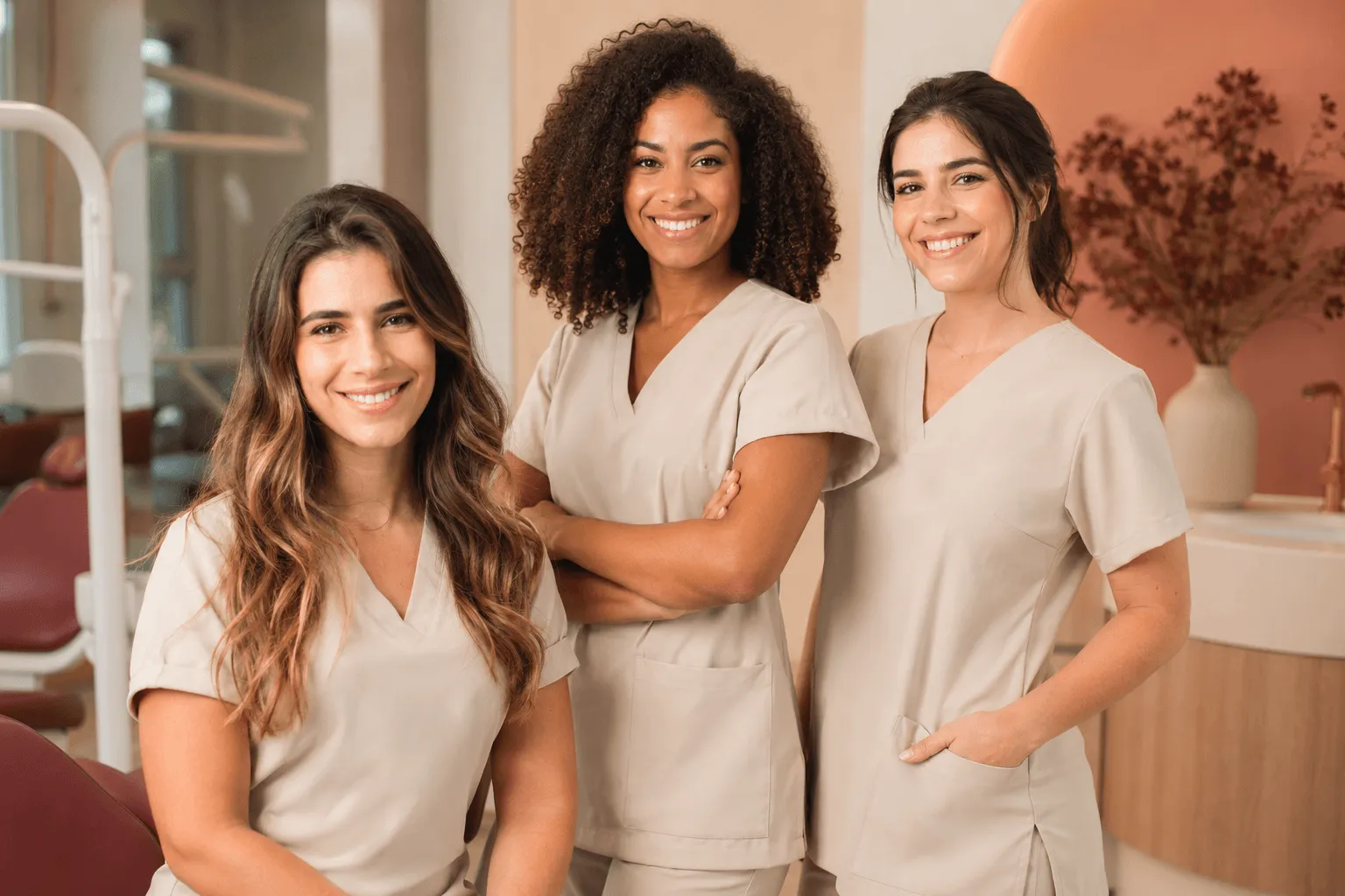 Equipe de profissionais da Nacar Studio Dental em consultório moderno